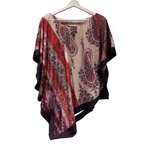 Paisley Printed Silk Poncho in Cream and Burgundy